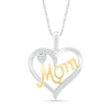 0.04 CT. T.W. Diamond Ribbon Double Heart Outline with Cursive "Mom" Pendant in Sterling Silver and 14K Gold Plate