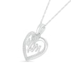 0.115 CT. T.W. Diamond Beaded Heart Outline with "MOM" and Heart-Top Key Dangle Pendant in Sterling Silver