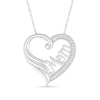 Thumbnail Image 1 of 0.066 CT. T.W. Diamond Heart Outline with Cursive "Mom" and Angel Wing Accent Pendant in Sterling Silver