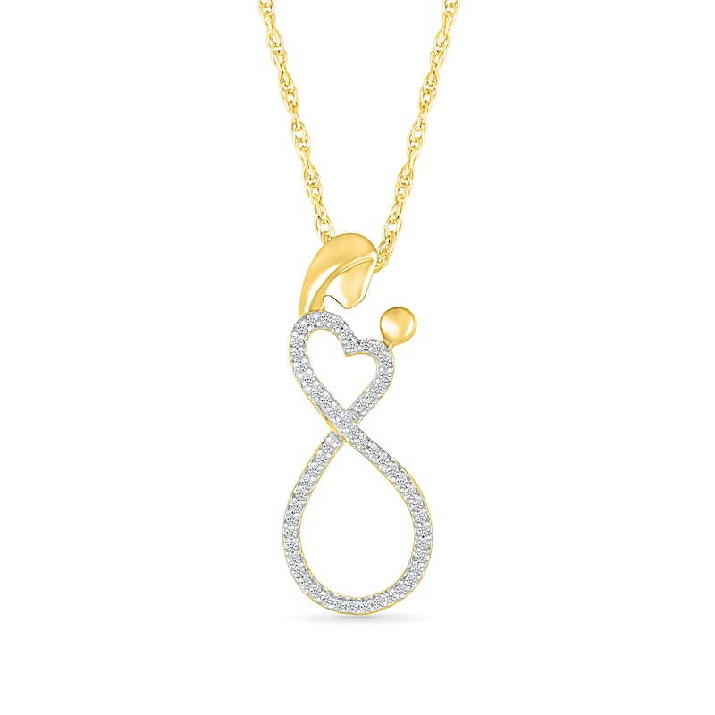 Main Image 1 of 0.148 CT. T.W. Diamond Heart-Top Infinity Loop Motherly Love Pendant in Sterling Silver with 14K Gold Plate