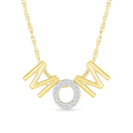 0.065 CT. T.W. Diamond and Polished Alternating "MOM" Block Letter Pendant in Sterling Silver with 14K Gold Plate