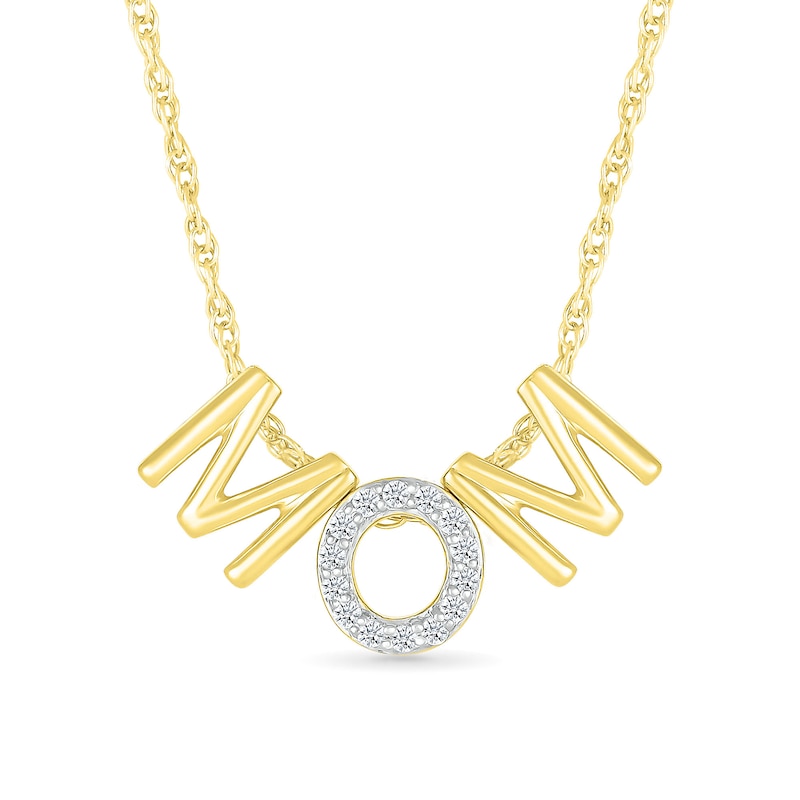 Main Image 1 of 0.065 CT. T.W. Diamond and Polished Alternating "MOM" Block Letter Pendant in Sterling Silver with 14K Gold Plate