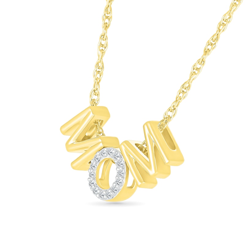 Main Image 2 of 0.065 CT. T.W. Diamond and Polished Alternating "MOM" Block Letter Pendant in Sterling Silver with 14K Gold Plate
