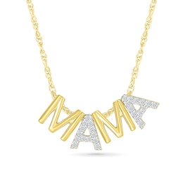 0.085 CT. T.W. Diamond and Polished Alternating &quot;MAMA&quot; Block Letter Pendant in Sterling Silver with 14K Gold Plate