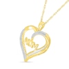 0.18 CT. T.W. Baguette and Round Diamond Ribbon Heart Outline with "MOM" Pendant in Sterling Silver with 14K Gold Plate