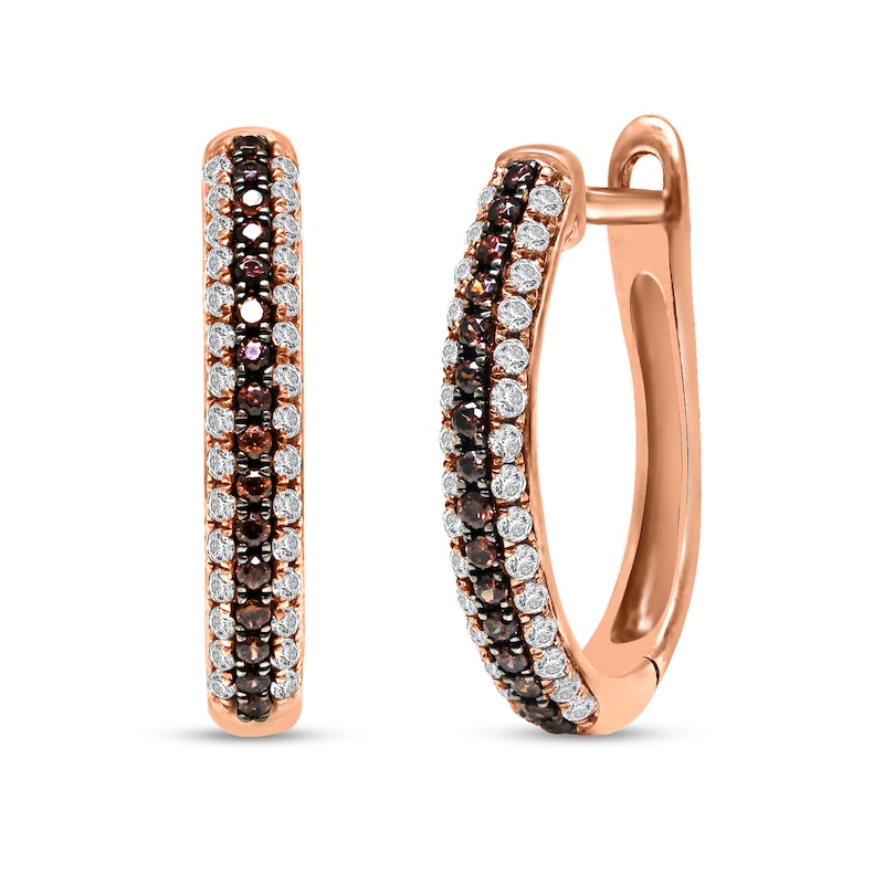 0.35 CT. T.W. Champagne and White Diamond Double Row U-Hoop Earrings in 14K Rose Gold