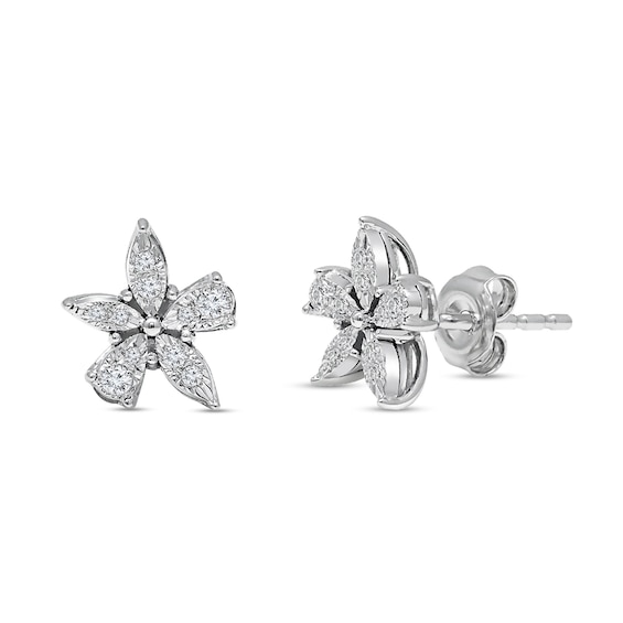 0.08 CT. T.W. Diamond Flower Stud Earrings in 14K White Gold