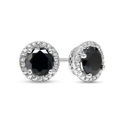2.00 CT. T.W. Black Diamond Solitaire Beaded Frame Stud Earrings in Sterling Silver
