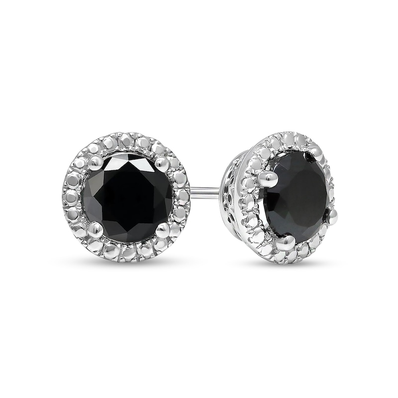 2.00 CT. T.W. Black Diamond Solitaire Beaded Frame Stud Earrings in Sterling Silver