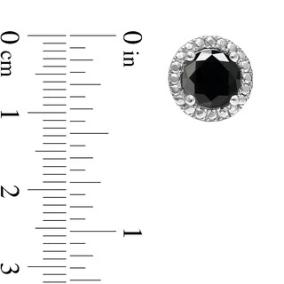 2.00 CT. T.W. Black Diamond Solitaire Beaded Frame Stud Earrings in Sterling Silver