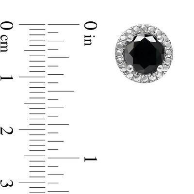 2.00 CT. T.W. Black Diamond Solitaire Beaded Frame Stud Earrings in Sterling Silver