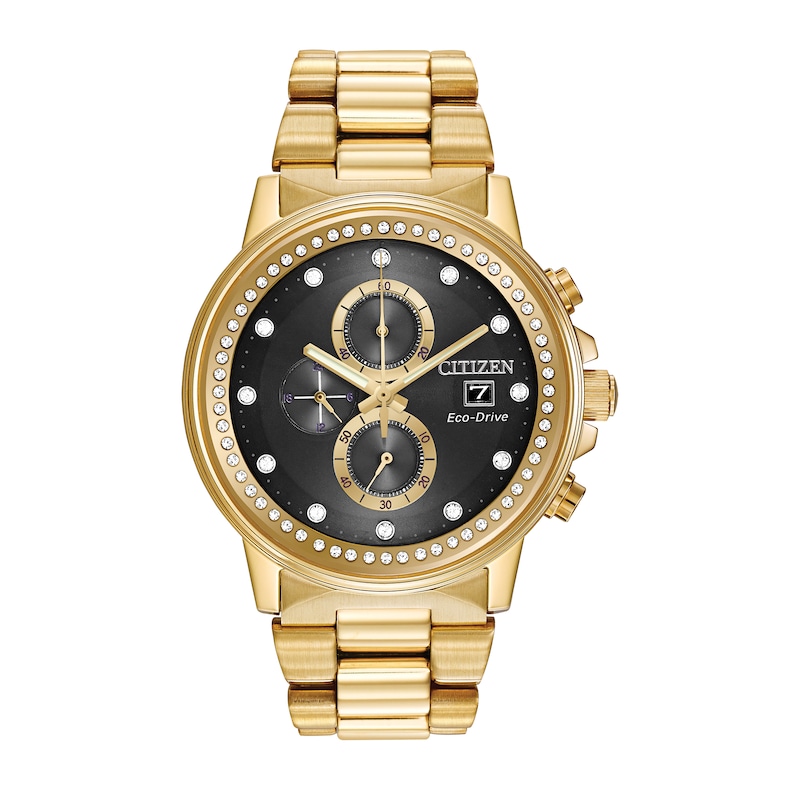 Main Image 2 of Men's Citizen Eco-Drive® Crystal Accent Gold-Tone Chronograph Watch and Bracelet Box Set (Model: FB3002-61E)