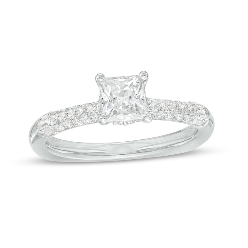 Kleinfeld® 1.115 CT. T.W. Princess-Cut Diamond Solitaire Triple Row Engagement Ring in 14K White Gold (I/I1)
