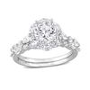 Thumbnail Image 1 of 6.5mm White Lab-Created Sapphire and Diamond Accent Scallop Edge Frame Bridal Set in 10K White Gold