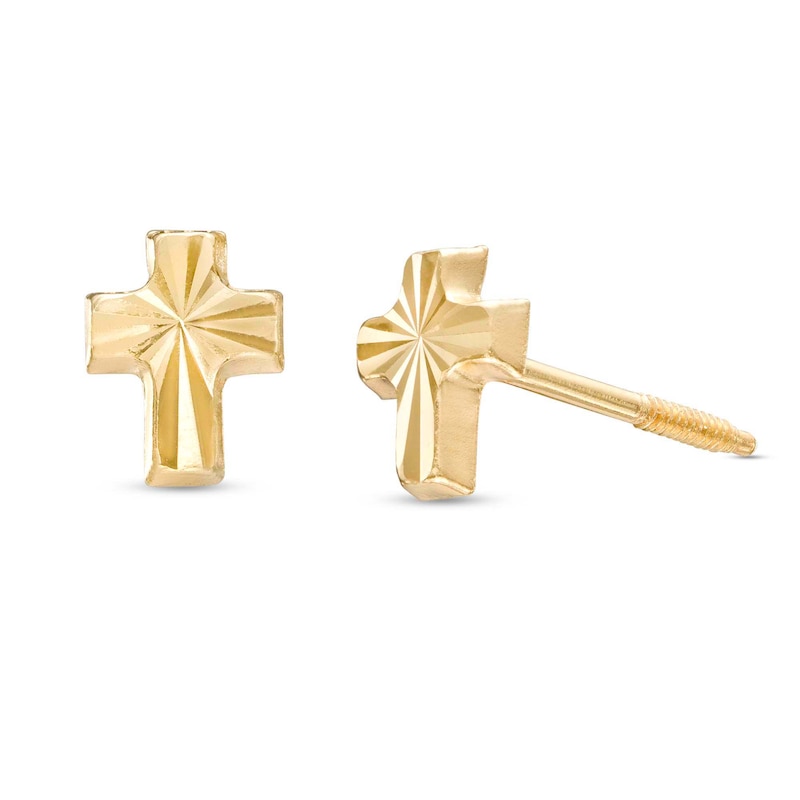 Child's Diamond-Cut Cross Stud Earrings in 14K Gold|Peoples Jewellers