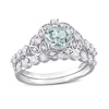 Thumbnail Image 0 of 6.5mm Aquamarine, White Topaz and 0.06 CT. T.W. Diamond Flower Frame Bridal Set in 10K White Gold