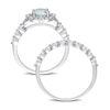 Thumbnail Image 4 of 6.5mm Aquamarine, White Topaz and 0.06 CT. T.W. Diamond Flower Frame Bridal Set in 10K White Gold