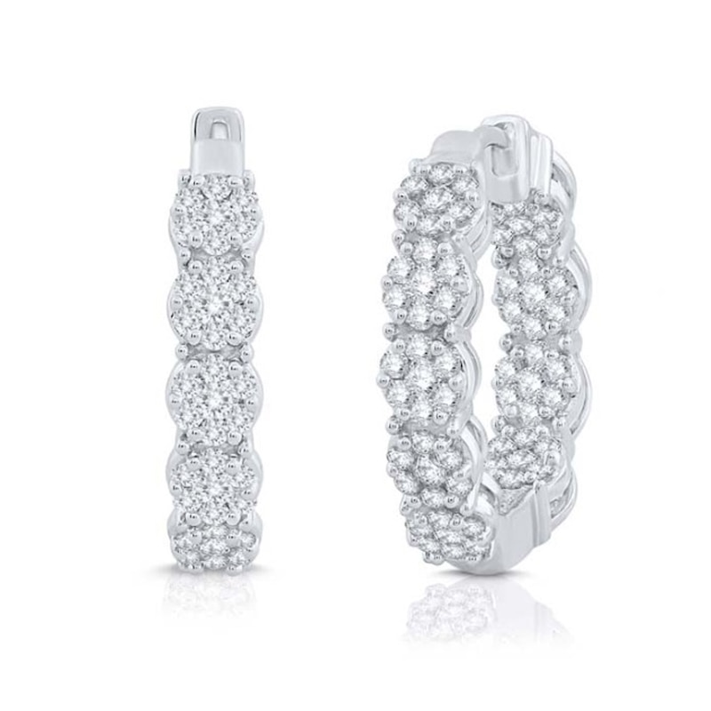1.00 CT. T.W. Multi-Diamond Inside-Out Hoop Earrings in 10K White Gold|Peoples Jewellers