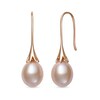 Thumbnail Image 1 of 8.0-9.0mm Oval Pink Freshwater Cultured Pearl Floral Drop Earrings in 14K Rose Gold