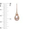 Thumbnail Image 3 of 8.0-9.0mm Oval Pink Freshwater Cultured Pearl Floral Drop Earrings in 14K Rose Gold