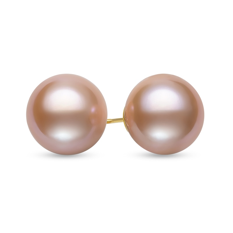 11.0-12.0mm Pink Cultured Freshwater Pearl Stud Earrings in 14K Gold|Peoples Jewellers
