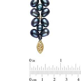 3.0-7.0mm Oval and Baroque Dyed Black Freshwater Cultured Pearl Strand Bracelet with 14K Gold Clasp