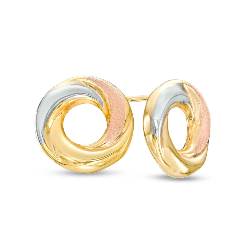 Love Knot Stud Earrings in 14K Tri-Tone Gold
