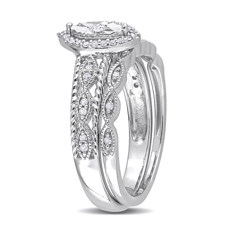 0.21 CT. T.W. Diamond Marquise Frame Twist Vintage-Style Bridal Set in Sterling Silver