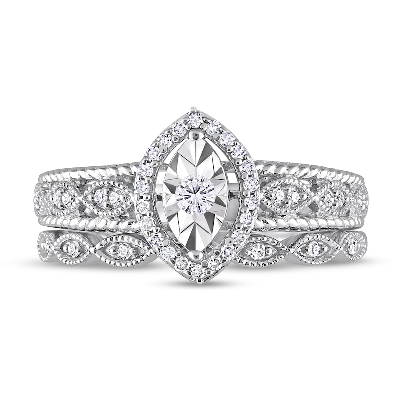 0.21 CT. T.W. Diamond Marquise Frame Twist Vintage-Style Bridal Set in Sterling Silver