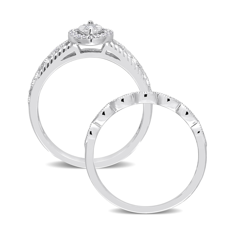 0.21 CT. T.W. Diamond Marquise Frame Twist Vintage-Style Bridal Set in Sterling Silver