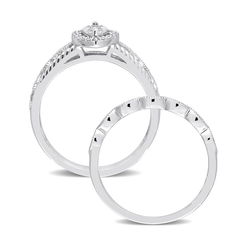 Main Image 5 of 0.21 CT. T.W. Diamond Marquise Frame Twist Vintage-Style Bridal Set in Sterling Silver