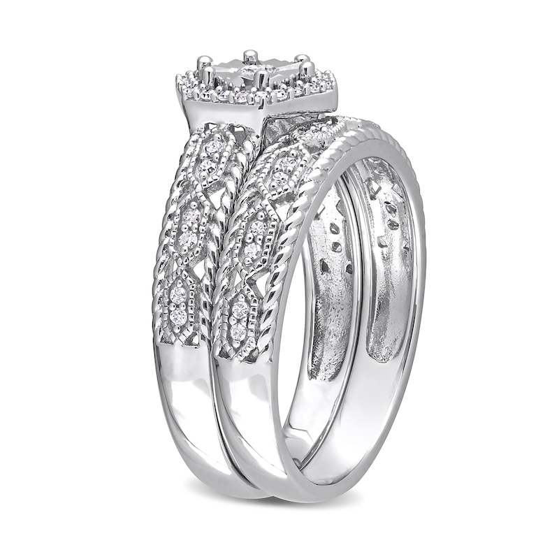 Main Image 3 of 0.25 CT. T.W. Diamond Hexagonal Frame Vintage-Style Art Deco Bridal Set in Sterling Silver
