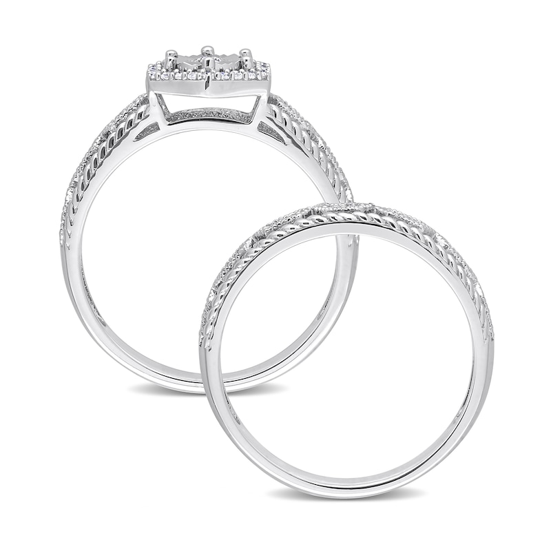Main Image 5 of 0.25 CT. T.W. Diamond Hexagonal Frame Vintage-Style Art Deco Bridal Set in Sterling Silver