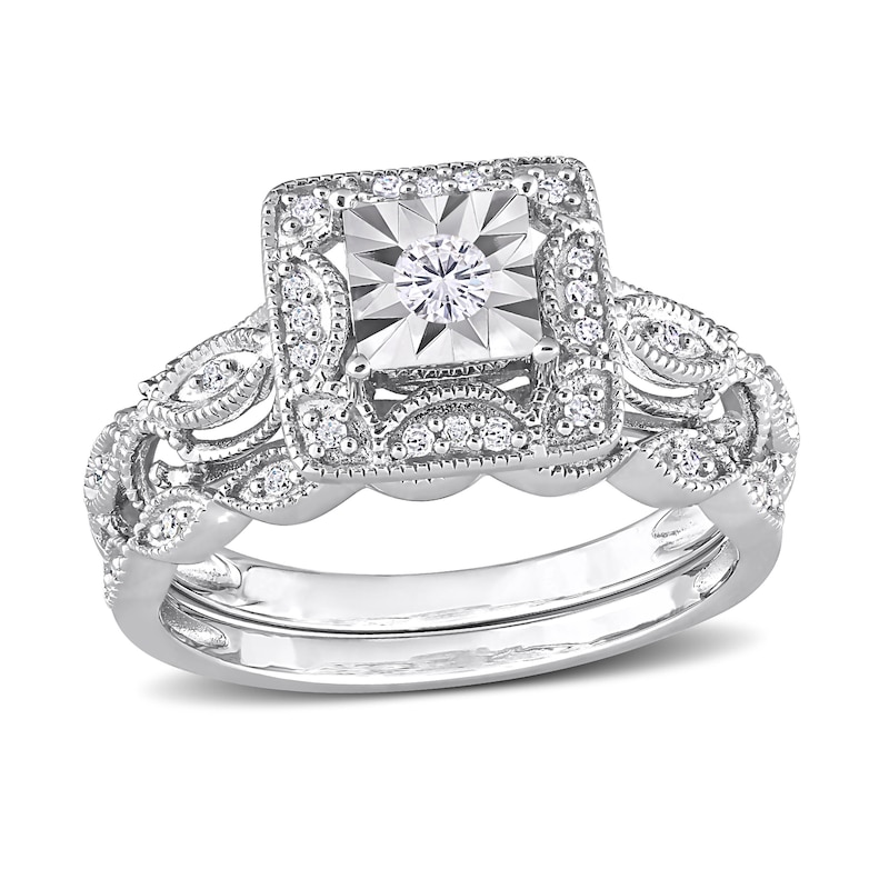 Main Image 1 of 0.20 CT. T.W. Diamond Square Frame Twist Vintage-Style Bridal Set in Sterling Silver