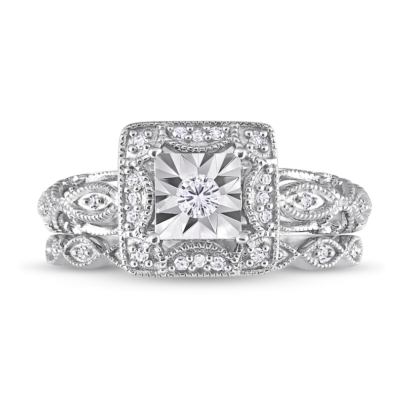 Main Image 4 of 0.20 CT. T.W. Diamond Square Frame Twist Vintage-Style Bridal Set in Sterling Silver