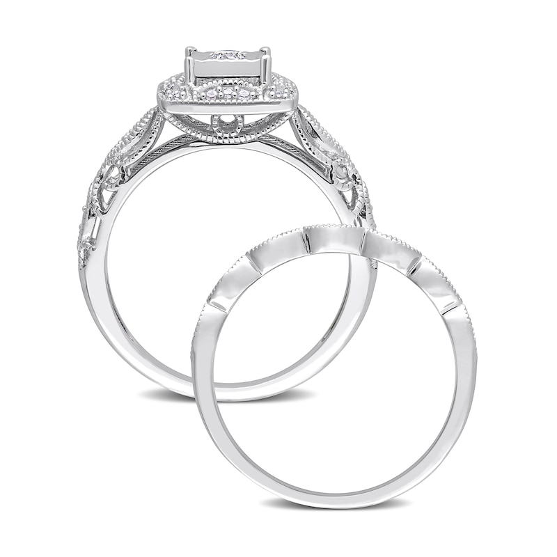 Main Image 5 of 0.20 CT. T.W. Diamond Square Frame Twist Vintage-Style Bridal Set in Sterling Silver