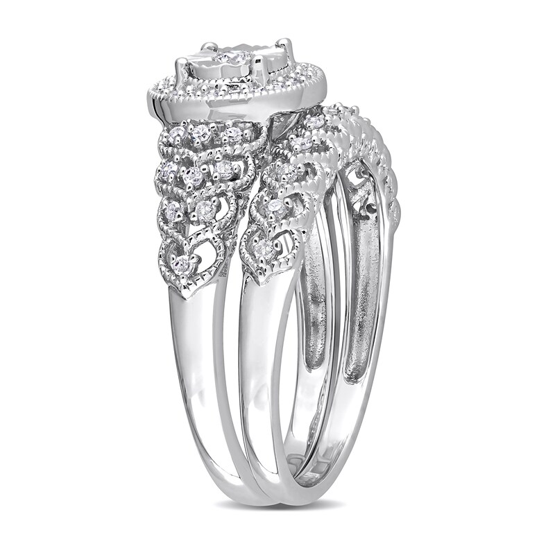 Main Image 3 of 0.29 CT. T.W. Diamond Frame Vintage-Style Heart Shank Bridal Set in Sterling Silver