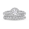 Thumbnail Image 3 of 0.24 CT. T.W. Diamond Flower Frame Vintage-Style Leaf Shank Bridal Set in Sterling Silver