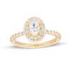 Thumbnail Image 0 of Vera Wang Love Collection 0.95 CT. T.W. Oval Diamond Double Frame Engagement Ring in 14K Gold