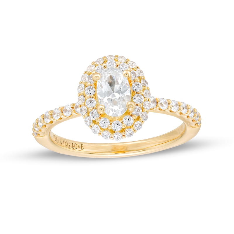 Vera Wang Love Collection 0.95 CT. T.W. Oval Diamond Double Frame Engagement Ring in 14K Gold|Peoples Jewellers