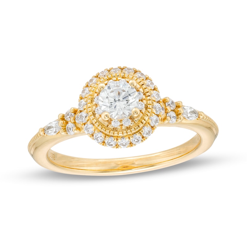 Vera Wang Love Collection 0.58 CT. T.W. Diamond Frame Vintage-Style Engagement Ring in 14K Gold
