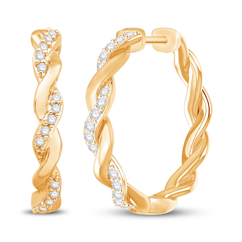 Circle of Gratitude® Collection 0.23 CT. T.W. Diamond and Polished Twist Hoop Earrings in 10K Gold