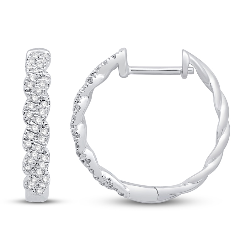 Circle of Gratitude® Collection 0.18 CT. T.W. Diamond Twist Hoop Earrings in 10K White Gold
