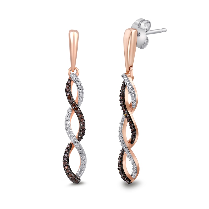 0.24 CT. T.W. Cognac and White Diamond Twist Drop Earrings in 10K Rose Gold|Peoples Jewellers