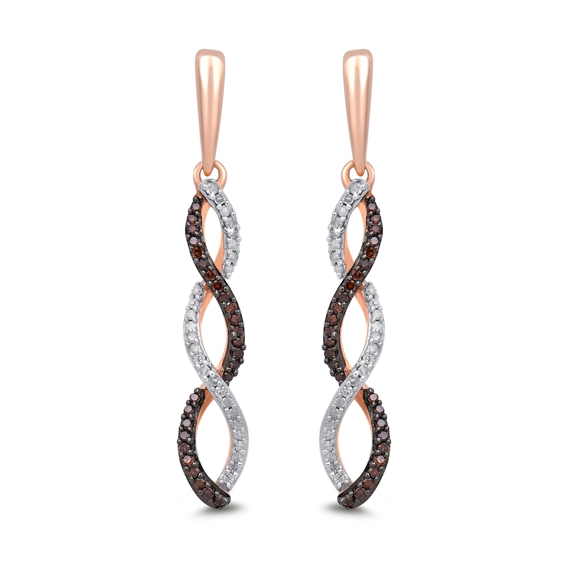 0.24 CT. T.W. Cognac and White Diamond Twist Drop Earrings in 10K Rose Gold