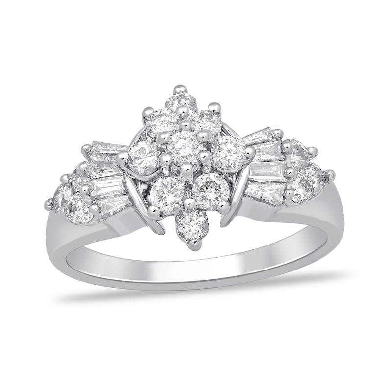 1.00 CT. T.W. Baguette and Round Diamond Ring in 10K White Gold