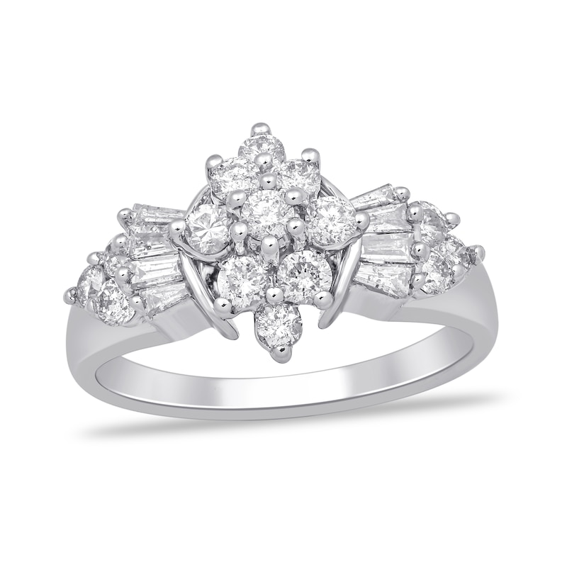 1.00 CT. T.W. Baguette and Round Diamond Ring in 10K White Gold|Peoples Jewellers