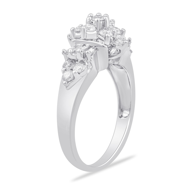 1.00 CT. T.W. Baguette and Round Diamond Ring in 10K White Gold