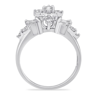 1.00 CT. T.W. Baguette and Round Diamond Ring in 10K White Gold