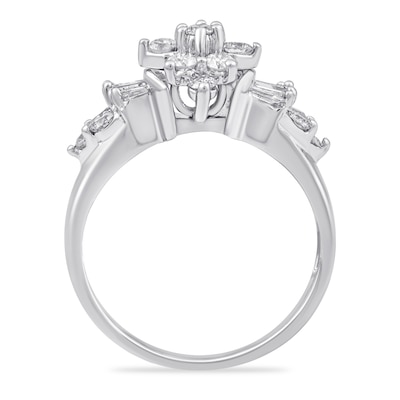 1.00 CT. T.W. Baguette and Round Diamond Ring in 10K White Gold